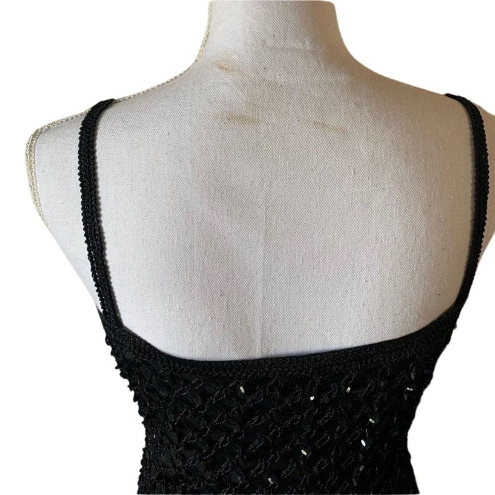 Vintage 1996 Black Sequin Crochet Dress Y2K Beaded Slip Bodycon Small - Picture 6 of 10